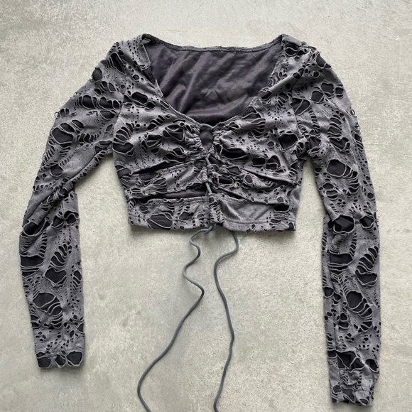 Lace Up Front Ripped Crop - Picture 1 of 2